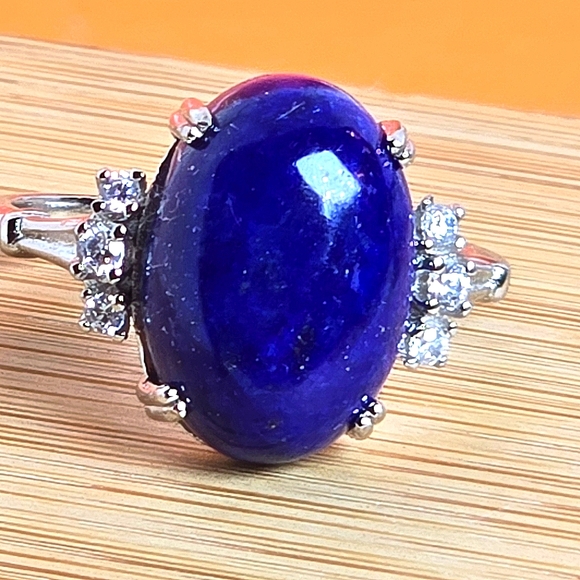Natural Lapis Lazuli & CZ 925 Sterling Silver Ring - Picture 8 of 9